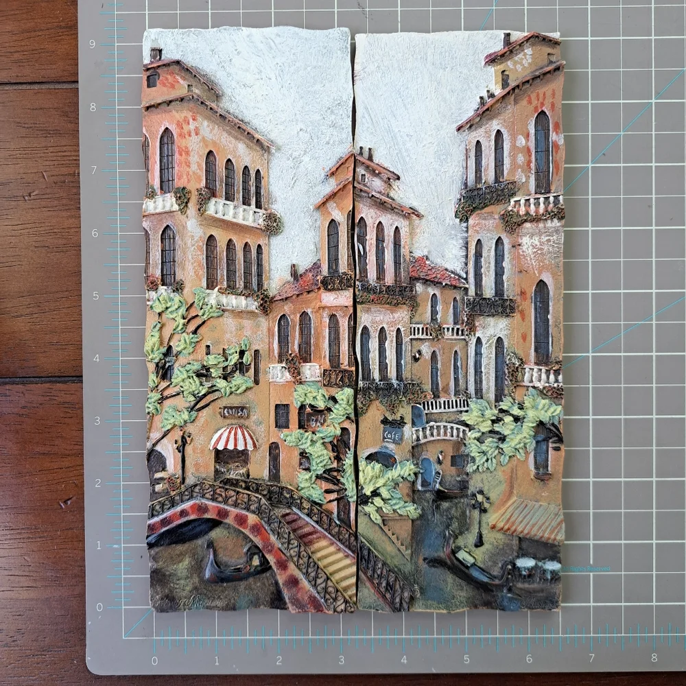 Vtg Ruane Manning Set 3D Textured Resin Wall Art Decor Sculpture Venice scenes